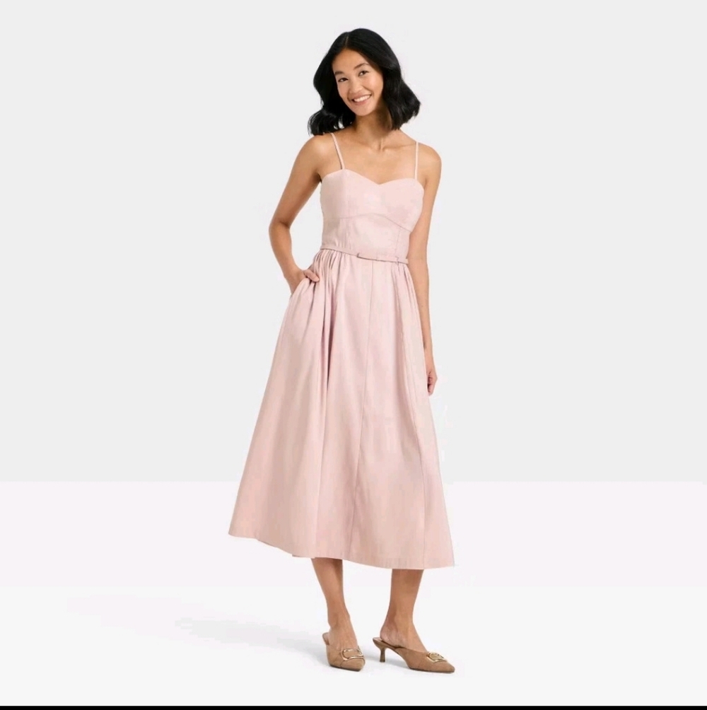 Women's Bow Belt Midi Dress - A New Day Pink XL - Picture 2 of 10